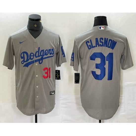Men's Los Angeles Dodgers #31 Tyler Glasnow Number Grey Stitched Cool Base Nike Jersey - Ujersey