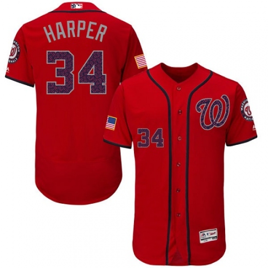 Men's Majestic Washington Nationals #34 Bryce Harper Red Fashion Stars & Stripes Flex Base MLB Jersey - Ujersey
