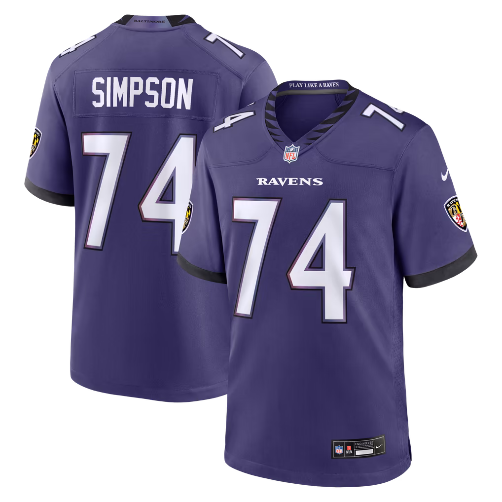 Men's Baltimore Ravens John Simpson Nike Purple Team Game Jersey - Ujersey