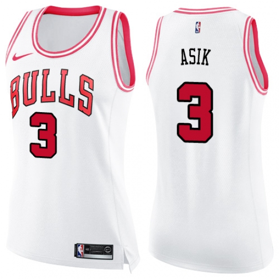 Women's Nike Chicago Bulls #3 Omer Asik Swingman White/Pink Fashion NBA Jersey - Ujersey
