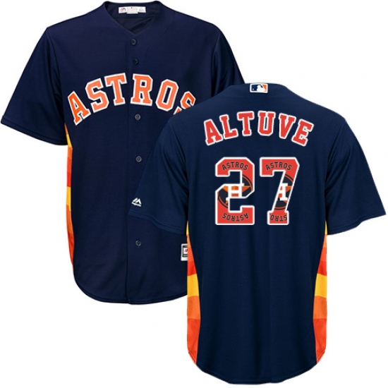 Men's Majestic Houston Astros #27 Jose Altuve Authentic Navy Blue Team Logo Fashion Cool Base MLB Jersey - Ujersey