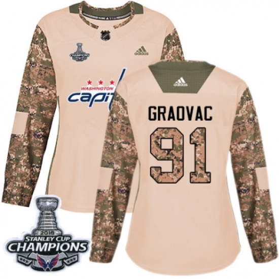 Women's Adidas Washington Capitals #91 Tyler Graovac Authentic Camo Veterans Day Practice 2018 Stanley Cup Final Champions NHL Jersey - Ujersey