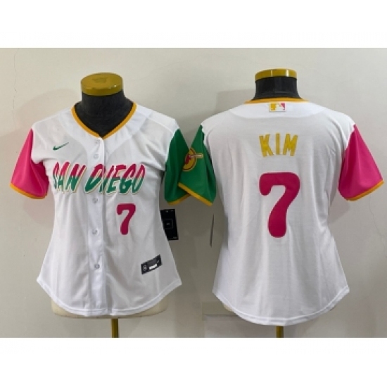 Women's San Diego Padres #7 Ha Seong Kim Number White 2022 City Connect Cool Base Stitched Jersey - Ujersey