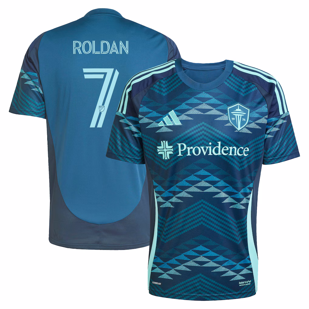 Men's Seattle Sounders FC Cristian Roldan adidas Blue 2025 The Salish Sea Kit Replica Jersey - ujerseystore