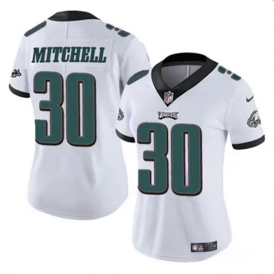 Women's Philadelphia Eagles #30 Quinyon Mitchell White 2024 Draft Vapor Untouchable Limited Football Stitched Jersey(Run Small) - Ujersey
