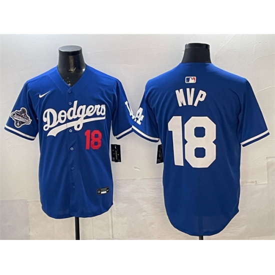 Men's Los Angeles Dodgers #18 MVP Royal 2025 World Series Champions Limited Stitched Baseball Jersey - Ujersey