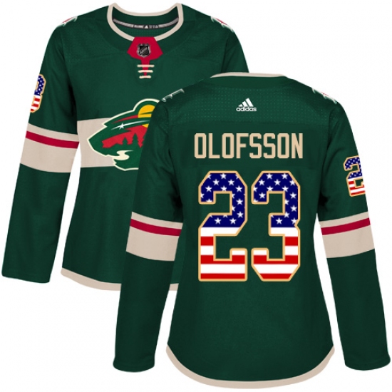Women's Adidas Minnesota Wild #23 Gustav Olofsson Authentic Green USA Flag Fashion NHL Jersey - Ujersey