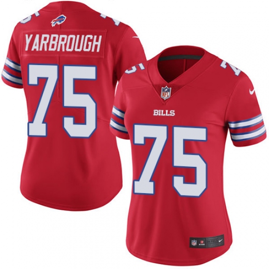 Women's Nike Buffalo Bills #75 Eddie Yarbrough Limited Red Rush Vapor Untouchable NFL Jersey - Ujersey