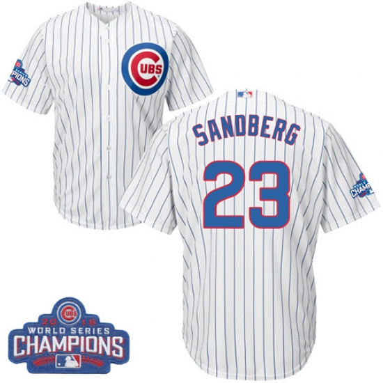 Youth Majestic Chicago Cubs #23 Ryne Sandberg Authentic White Home 2016 World Series Champions Cool Base MLB Jersey - Ujersey