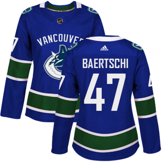 Women's Adidas Vancouver Canucks #47 Sven Baertschi Premier Blue Home NHL Jersey - Ujersey
