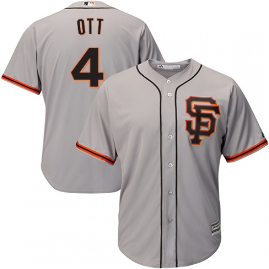 Men's Majestic San Francisco Giants #4 Mel Ott Replica Grey Road 2 Cool Base MLB Jersey - Ujersey