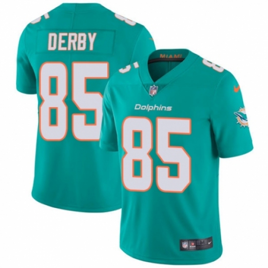 Men's Nike Miami Dolphins #85 A.J. Derby Aqua Green Team Color Vapor Untouchable Limited Player NFL Jersey - Ujersey