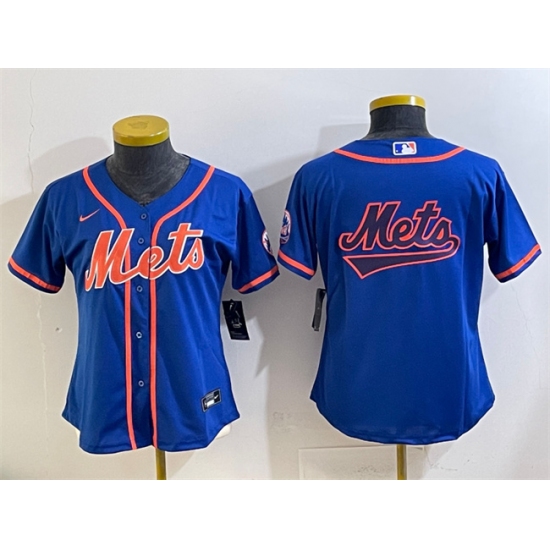 Women's New York Mets Team Big Logo Royal Cool Base Stitched Baseball Jersey(Run Small) - Ujersey