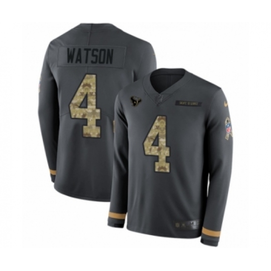 Men's Nike Houston Texans #4 Deshaun Watson Limited Black Salute to Service Therma Long Sleeve NFL Jersey - Ujersey