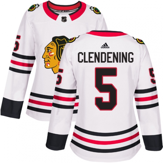 Women's Adidas Chicago Blackhawks #5 Adam Clendening Authentic White Away NHL Jersey - Ujersey