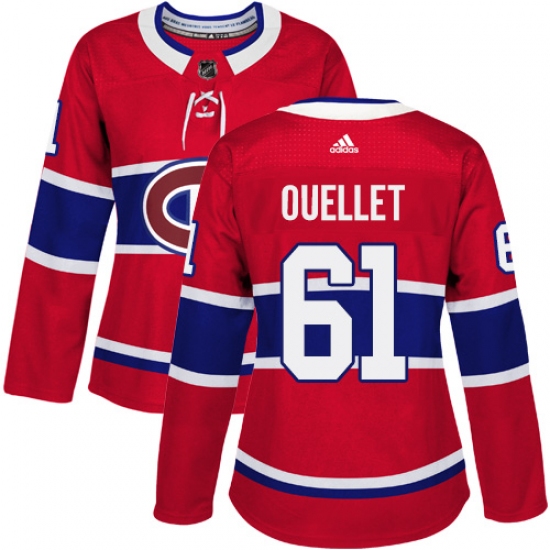 Women's Adidas Montreal Canadiens #61 Xavier Ouellet Premier Red Home NHL Jersey - Ujersey