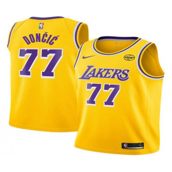 Men's Los Angeles Lakers #77 Luka Doncic Yellow 2025 Icon Edition Stitched Jersey - Ujersey