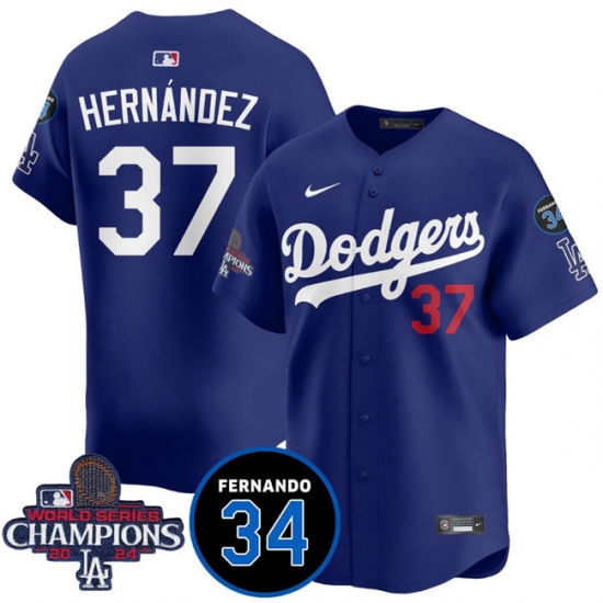 Men's Los Angeles Dodgers #37 Teoscar Hernandez Royal 2024 World Series Champions With Fernando Memorial Vapor Premier Limited Stitched Baseball Jersey - Ujersey