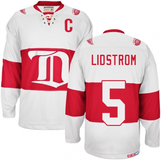 Men's CCM Detroit Red Wings #5 Nicklas Lidstrom Premier White Winter Classic Throwback NHL Jersey - Ujersey