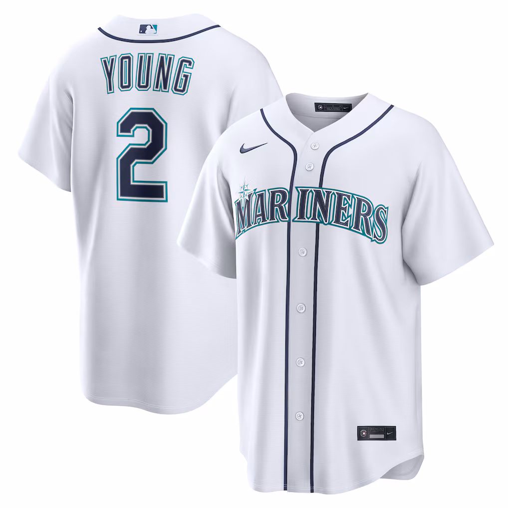 Men's Seattle Mariners Cole Young Nike White Home Replica Jersey - Vujersey Los Angeles Rams