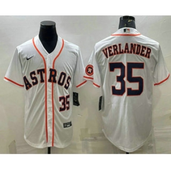 Men's Houston Astros #35 Justin Verlander Number White With Patch Stitched MLB Cool Base Nike Jersey - Ujersey