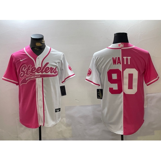 Men's Pittsburgh Steelers #90 T.J. Watt 2024 Arctic Red White Salute To Service Stitched Baseball Jersey - Ujersey