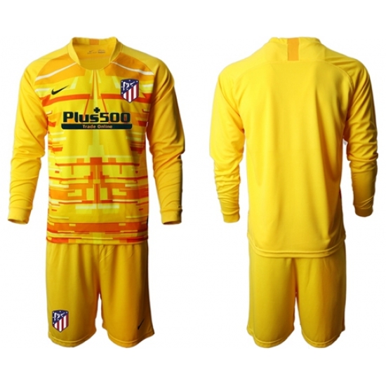 Atletico Madrid Blank Yellow Goalkeeper Long Sleeves Soccer Club Jersey