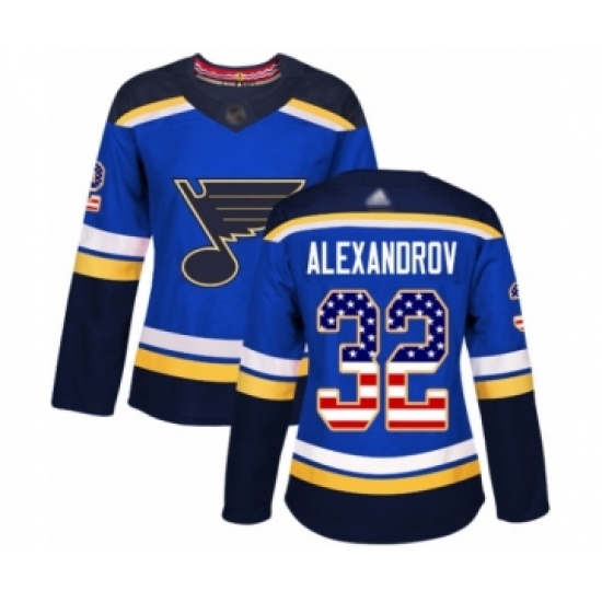 Women's St. Louis Blues #32 Nikita Alexandrov Authentic Blue USA Flag Fashion Hockey Jersey