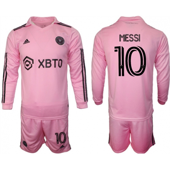 Men's Inter Miami CF #10 Lionel Messi 2023-24 Pink Home Soccer Jersey Suit - Ujersey