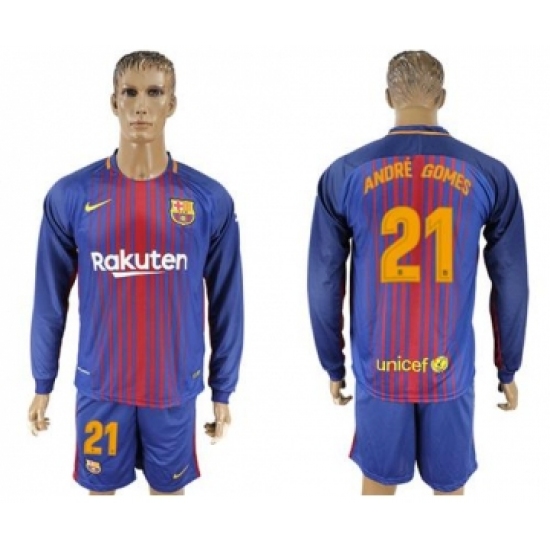 Barcelona #21 Andre Gomes Home Long Sleeves Soccer Club Jersey