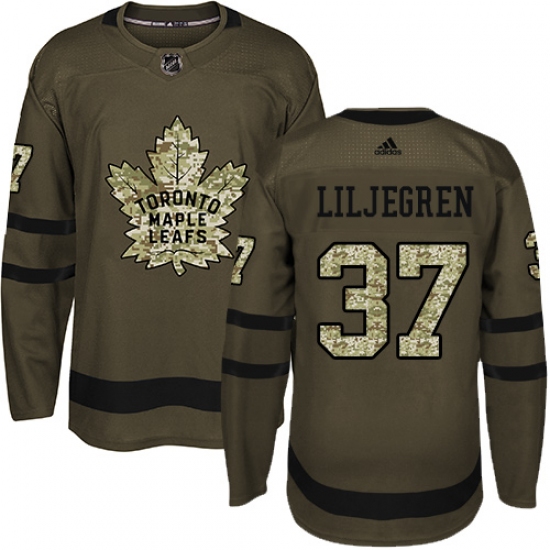 Youth Adidas Toronto Maple Leafs #37 Timothy Liljegren Authentic Green Salute to Service NHL Jersey - Ujersey