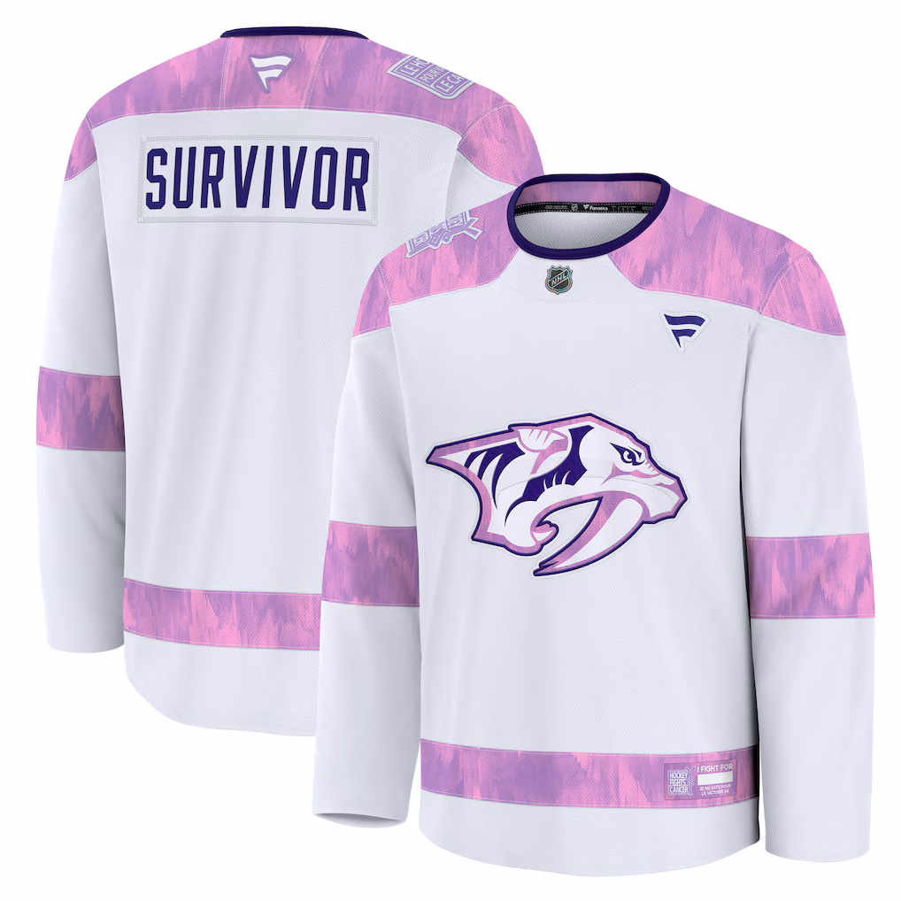 Men's Nashville Predators Fanatics White Hockey Fights Cancer Survivor Practice Jersey - Ujersey NHL