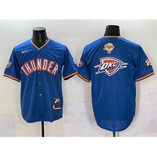 Men's Oklahoma City Thunder Team Big Logo Blue 2025 Finals Vapor Stitched Baseball Jersey - Ujersey