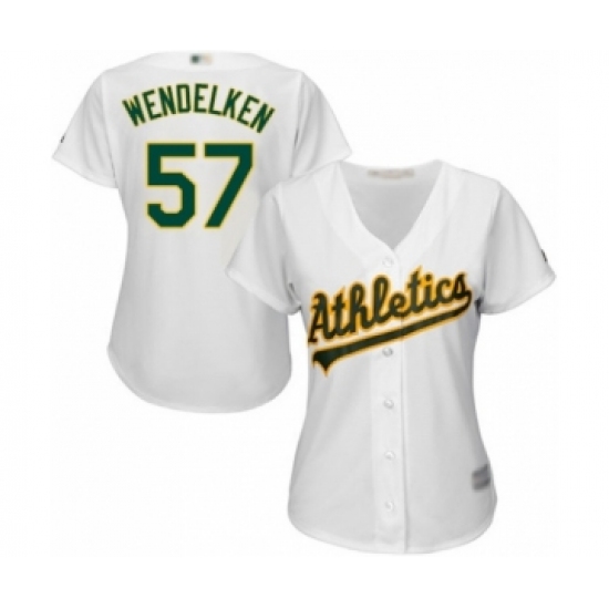 Women's Oakland Athletics #57 J.B. Wendelken Authentic White Home Cool Base Baseball Player Jersey - Ujersey