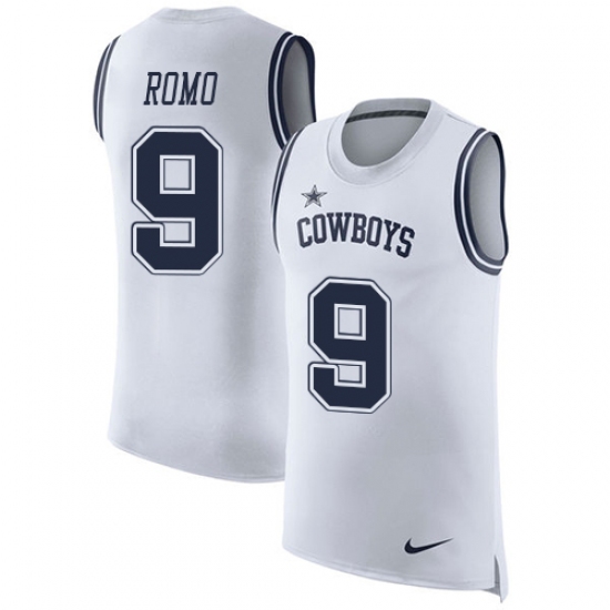 Men's Nike Dallas Cowboys #9 Tony Romo Limited White Rush Player Name & Number Tank Top NFL Jersey - Ujersey
