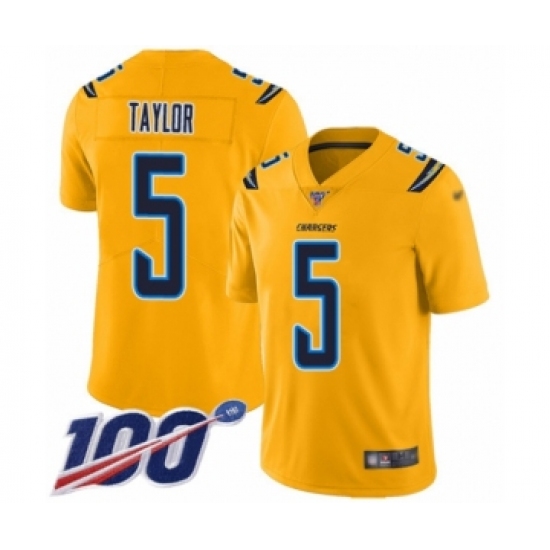Men's Los Angeles Chargers #5 Tyrod Taylor Limited Gold Inverted Legend 100th Season Football Jersey - Ujersey