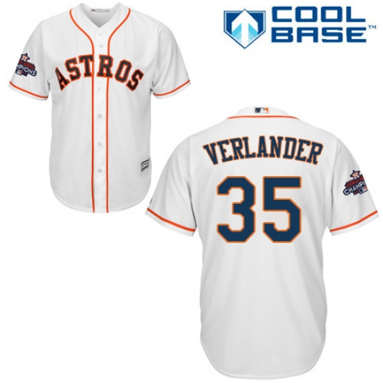 Youth Majestic Houston Astros #35 Justin Verlander Authentic White Home 2017 World Series Champions Cool Base MLB Jersey - Ujersey