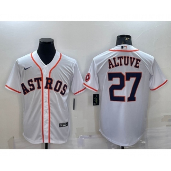 Men's Houston Astros #27 Jose Altuve White With Patch Stitched MLB Cool Base Nike Jersey - Ujersey
