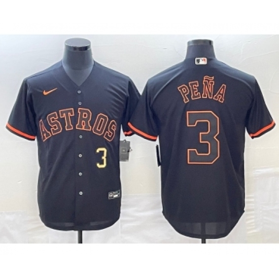 Men's Houston Astros #3 Jeremy Pena Number Lights Out Black Fashion Stitched MLB Cool Base Nike Jersey - Ujersey