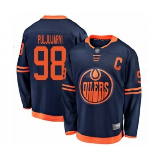 Men's Edmonton Oilers #98 Jesse Puljujarvi Authentic Navy Blue Alternate Fanatics Branded Breakaway Hockey Jersey - Ujersey