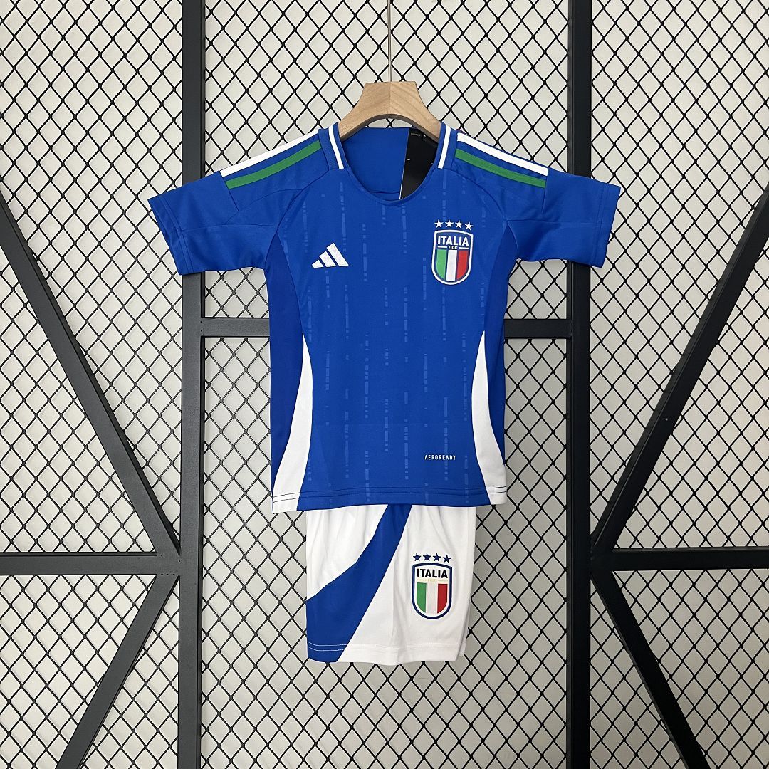 Italy Home Football Uniform Kids Kit Jersey+Shorts EURO 2024 - Ujersey NHL