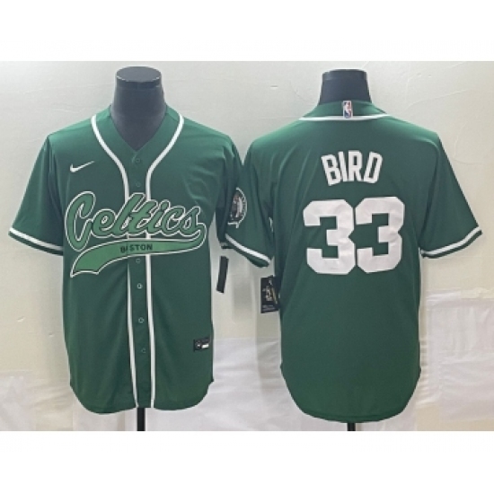 Men's Boston Celtics #33 Larry Bird Green With Patch Stitched Baseball Jersey - Ujersey