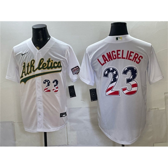 Men's Oakland Athletics #23 Shea Langeliers White 250 Fourth of July Home Stadium Stitched Baseball Jersey - Ujersey