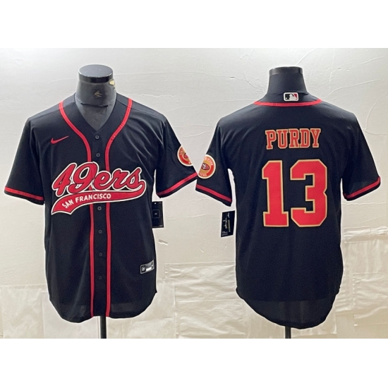 Men's San Francisco 49ers #13 Brock Purdy Black Red With Cool Base Stitched Baseball Jersey - Ujersey