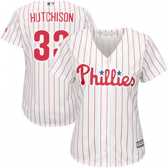 Women's Majestic Philadelphia Phillies #33 Drew Hutchison Replica White/Red Strip Home Cool Base MLB Jersey - Ujersey
