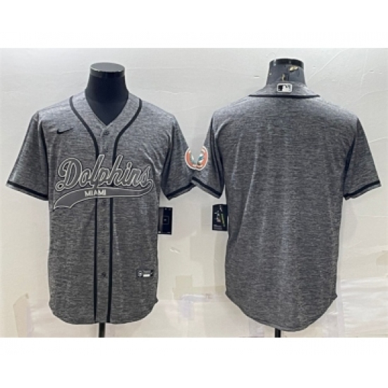 Men's Miami Dolphins Blank Gray With Patch Cool Base Stitched Baseball Jersey - Ujersey