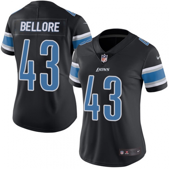 Women's Nike Detroit Lions #43 Nick Bellore Limited Black Rush Vapor Untouchable NFL Jersey - Ujersey