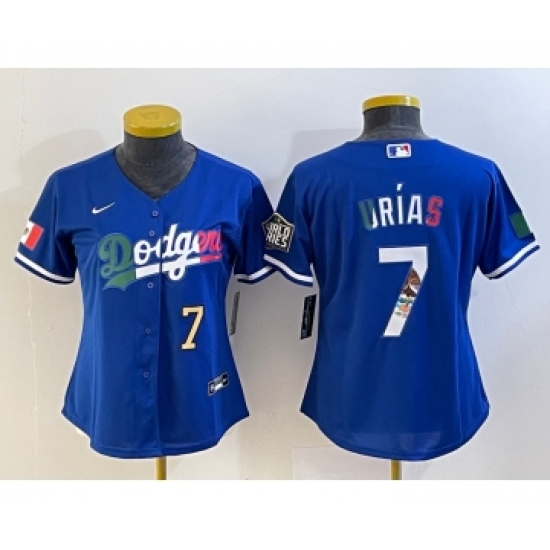 Women's Los Angeles Dodgers #7 Julio Urias Blue 2020 World Series Cool Base Nike Jersey4 - Ujersey