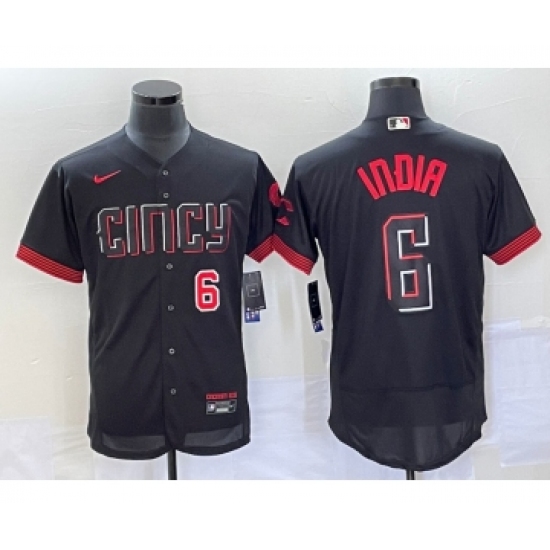 Men's Cincinnati Reds #6 Jonathan India Number Black 2023 City Connect Flex Base Stitched Jersey 1 - Ujersey