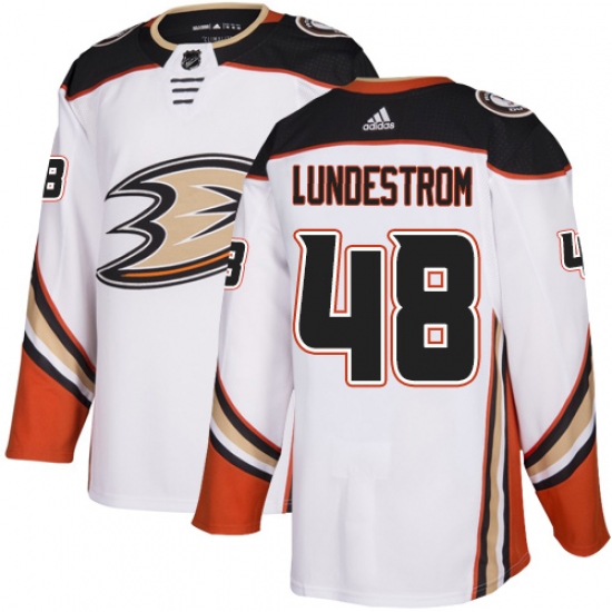 Men's Adidas Anaheim Ducks #48 Isac Lundestrom Authentic White Away NHL Jersey